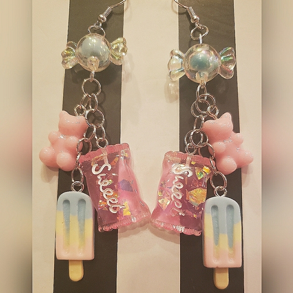 Handmade Cute Candy & Bears & Popsicles Dangle Earrings - Picture 4 of 4